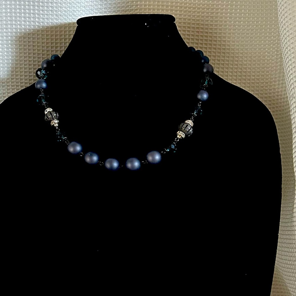 Dark blue beads, dark blue crystal beads necklace